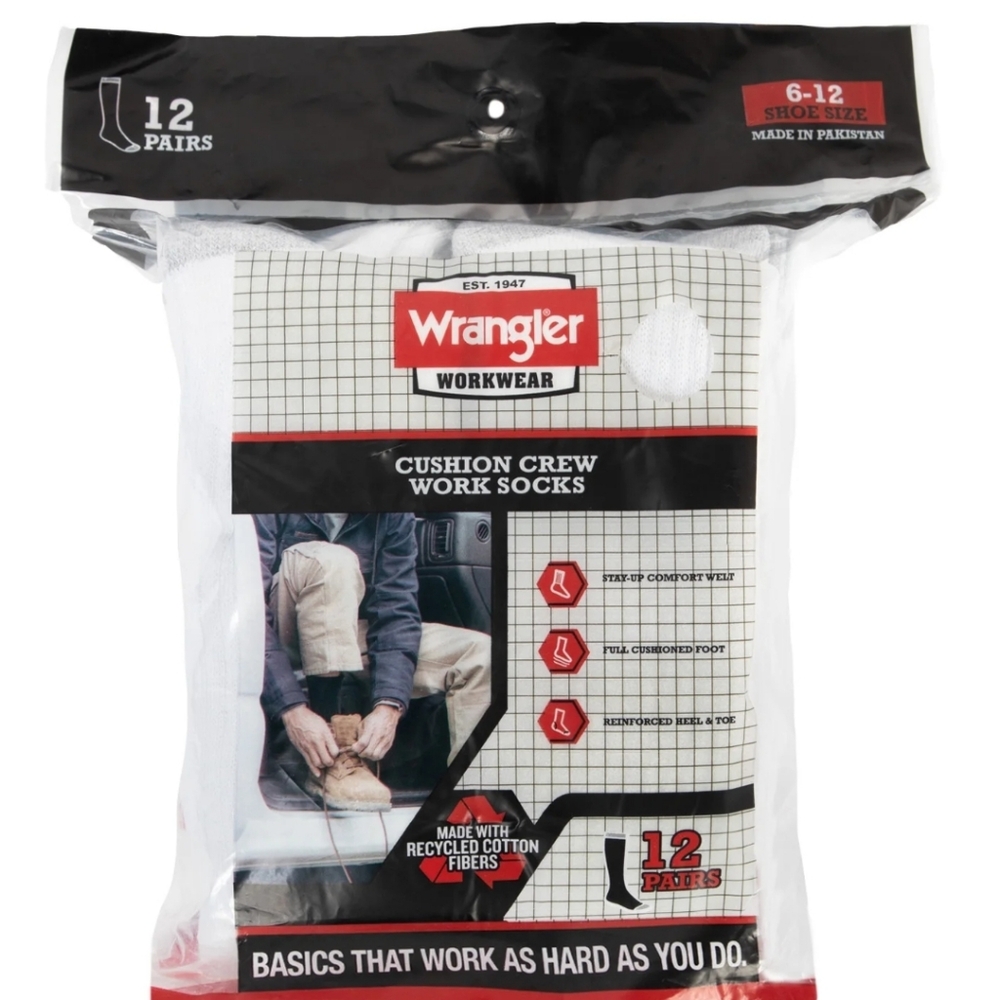 Wrangler White Casual Socks Comfortable Durable - 12 Pairs